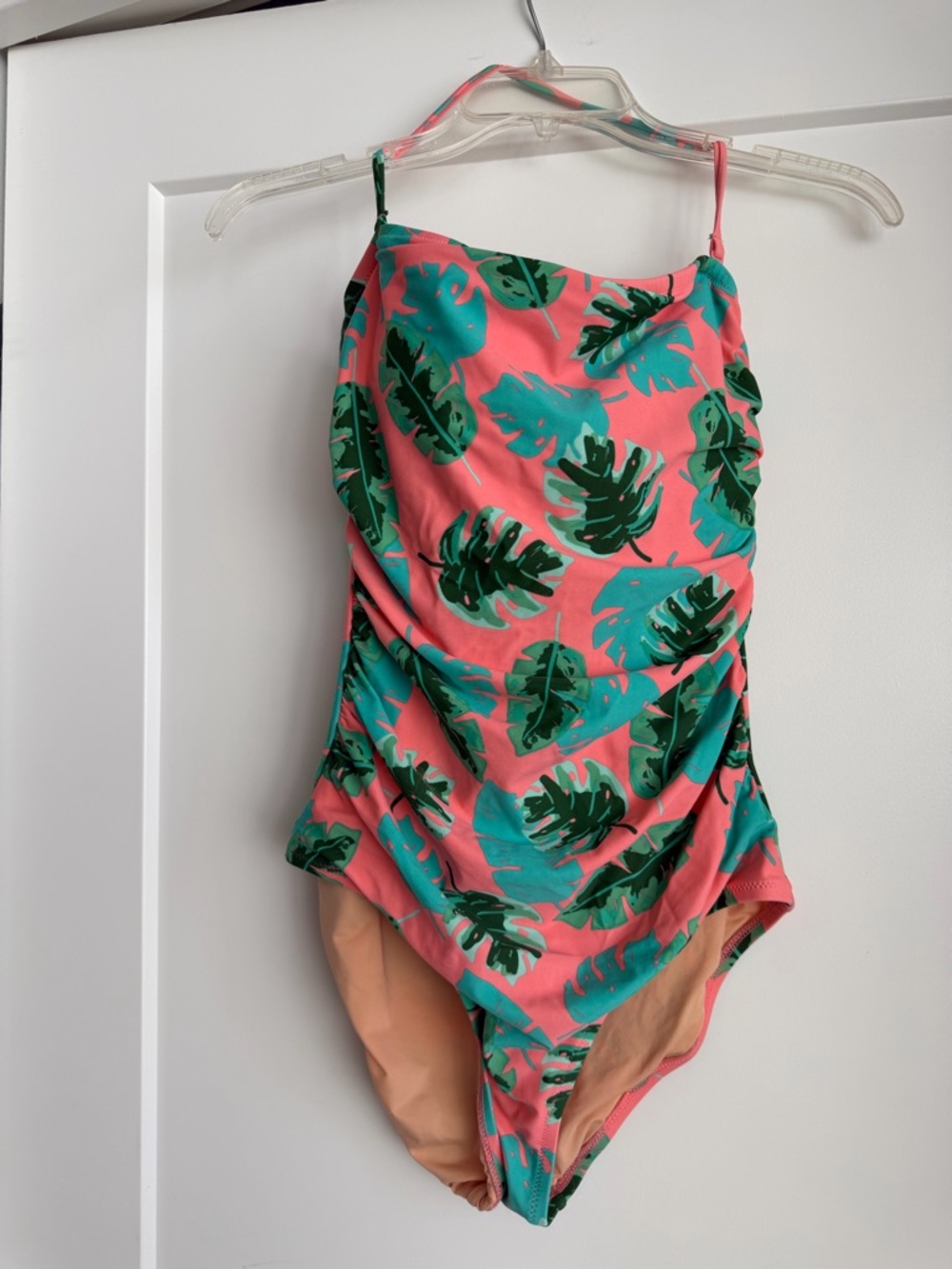 J. Crew Pink Medium Women’s One-Piece Swimsuit with Green Tropical Leaf Print